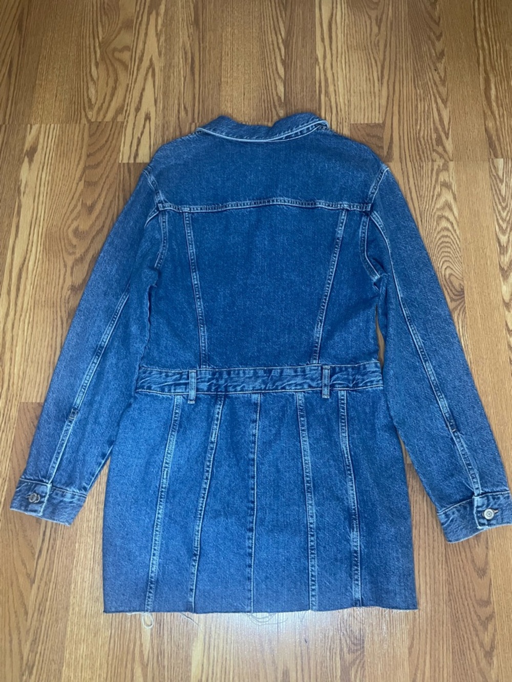 Zara Denim Shirt Dress NWT Size L Button Front Belted Raw Hem Mini 👖✨ - Picture 6 of 10